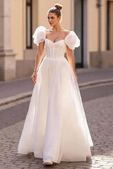 Corset Off The Shoulder Ivory A Line Wedding Dress